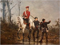 Stary obraz - Zwiadowcy! Soldaten mit pickelhaube - Carl Becker XIXw.