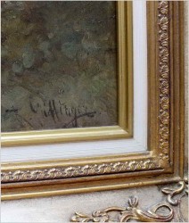 WYJĄTKOWY! LEŚNY SIELANKOWY KRAJOBRAZ, GIFFINGER RUDOLF - WIEDEŃ XIXw. (UWAGA! DUŻY ROZMIAR XXL)