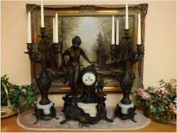 POLECAMY! PAŁACOWY ORYGINALNY ZEGAR Z KANDELABRAMI ART NOUVEAU 1900r.