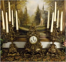 POLECAMY! MEDALOWY WSPANIAŁY DUŻY MOSIĘŻNY ZEGAR ROCOCO Z KANDELABRAMI - A.D. MOUGIN XIXw.