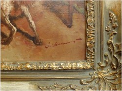 GOSPOSIA Z PSEM W SPIŻARNI, OBRAZ OLEJNY - DICKMEIS GERHARD (Heinsberg 1918 – 1978 Jülich)