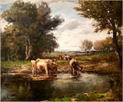 Nastrojowy Obraz! Krowy Przy Wodopoju - Karl Mohr (Düsseldorf 1922-2013)