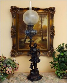 FIGURALNA LAMPA NAFTOWA  - INDUSTRIE, Par Ruchot (XIXw.)