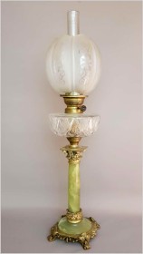 Pałacowa kolumnowa lampa naftowa z onyx - Si Gladiator Paris XIXw.