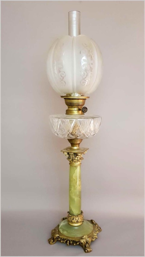 Pałacowa kolumnowa lampa naftowa z onyx - Si Gladiator Paris XIXw.