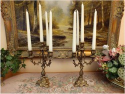 POLECAMY! STARY MOSIĘŻNY KOMPLET SECESYJNYCH ŚWIECZNIKÓW 2SZT