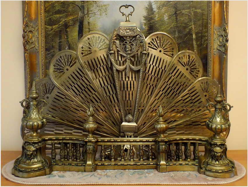 SECESYJNE WILKI DO KOMINKA, DEKORACJA KOMINKA - BRĄZ, FRANCJA XIXw.