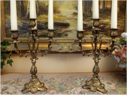 POLECAMY! STARY MOSIĘŻNY KOMPLET SECESYJNYCH ŚWIECZNIKÓW 2SZT