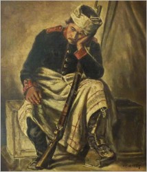 POLECAMY WYJĄTKOWY OBRAZ OLEJNY! WOJNA NAPOLEOŃSKA, ZRANIONY ŻOŁNIERZ - CARL FRANZ BAUER (Wien, 1879-1954)