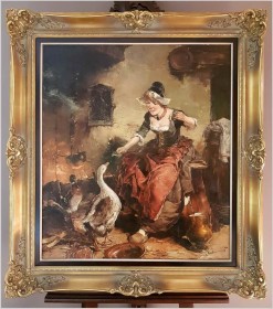 MALARSTWO AUKCYJNE! GOSPOSIA Z GĘSIAMI - DICKMEIS GERHARD (HEINSBERG 1918 - 1978 JÜLICH) ROZMIAR XL