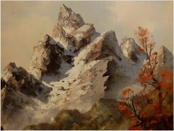 MALARSTWO NIEMIECKIE! PIĘKNY KRAJOBRAZ ALPEJSKI - sygn Warnoth XXw.