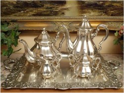 POLECAMY! DUŻA PAŁACOWA ZASTAWA POSREBRZANA - KAWA,HERBATA XIX.w