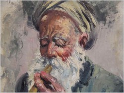 SZTUKA PERSKA! IMPRESJONIZM, STARY CZŁOWIEK W TURBANIE - ALI CHITSAZ *1900