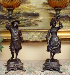 POLECAMY! SYGNOWANY KOMPLET (PARA) LAMP FIGURALNYCH Z FRANCJI!