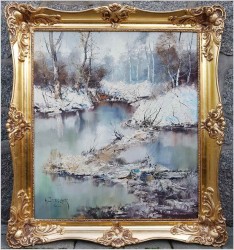 Tajemnicza Leśna Rzeka w zimowym krajobrazie - H. Fischer  62. (Technika Szpachlowa)