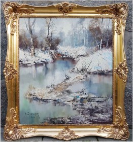Tajemnicza Leśna Rzeka w zimowym krajobrazie - H. Fischer  62. (Technika Szpachlowa)
