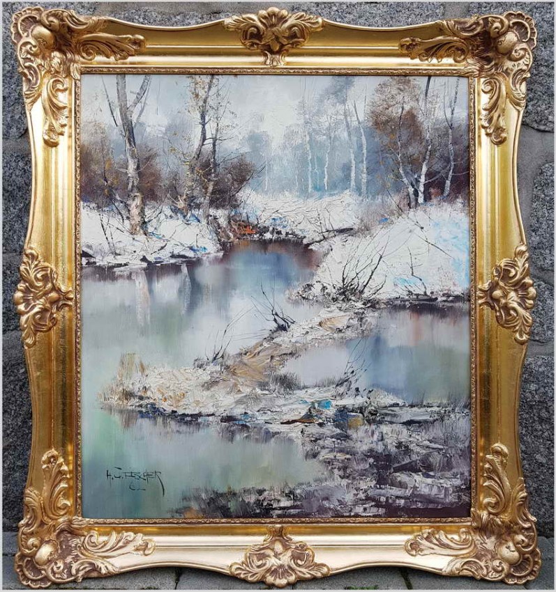 Tajemnicza Leśna Rzeka w zimowym krajobrazie - H. Fischer  62. (Technika Szpachlowa)