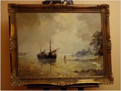 UNIKATOWY TEMAT! ŁODZIE ŻAGLOWE W ZATOCE -  Carol SPREE ur.1907r