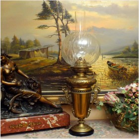 MOSIĘŻNA LAMPA NAFTOWA O PODSTAWIE MARMUROWEJ L&B *1883r.