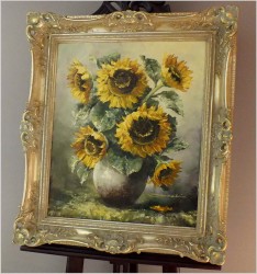 PAŁACOWY BUKIET KWIATÓW, SŁONECZNIKI W WAZONIE - (NIEMCY XXw.)