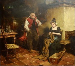 MALARSTWO AUKCYJNE! SCENA RODZAJOWA - DICKMEIS GERHARD (Heinsberg 1918 – 1978 Jülich)