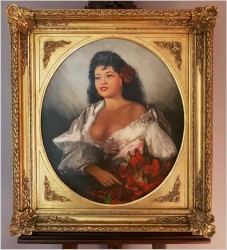 UNIKAT! ORYGINALNE HISZPAŃSKIE MALARSTWO - PORTRET PIĘKNEJ HISZPANKI (79cm x 69cm)