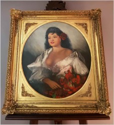 UNIKAT! ORYGINALNE HISZPAŃSKIE MALARSTWO - PORTRET PIĘKNEJ HISZPANKI (79cm x 69cm)