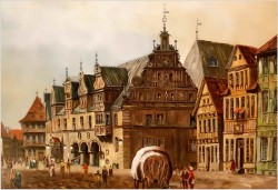 Wyjątkowe malarstwo! Widok na niemieckie przedmieście miasta, Celle - Klaus Rochel (*1936)