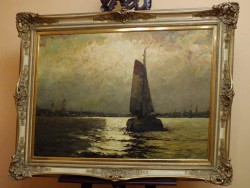 BOOT IM MONDSCHEIN, NOCTURNE ! org HELMUT KALUZA 1912-1984 HAMBURG