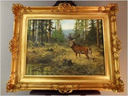 MALARSTWO AUKCYJNE! JELEŃ NA RYKOWISKU - ORYG. GEORG MAJEWICZ (1897-1965)