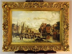 POLECAMY! NABRZEŻE STAREGO AMSTERDAMU - MAX GAISSER (AUGSBURG 1857-1922 MUNICH) ROZMIAR XXL