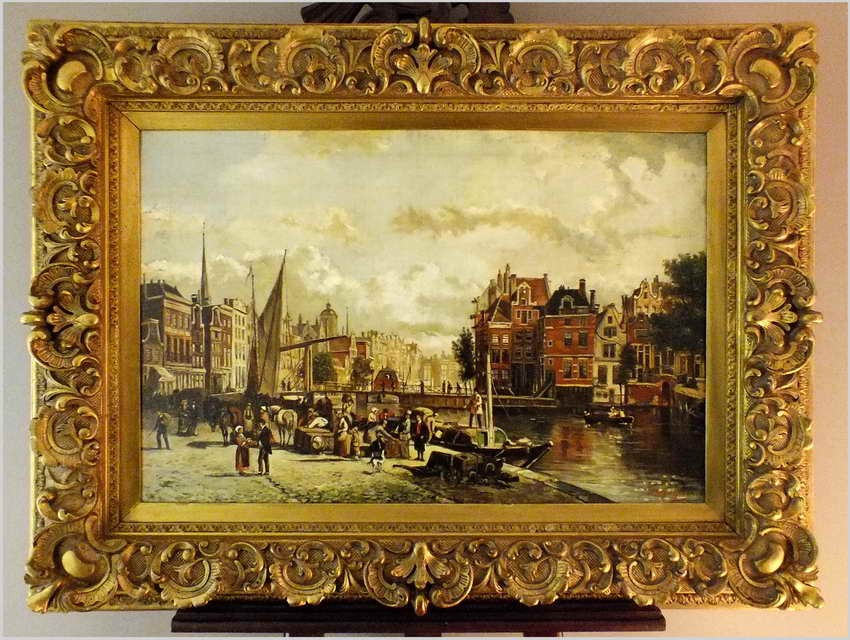 POLECAMY! NABRZEŻE STAREGO AMSTERDAMU - MAX GAISSER (AUGSBURG 1857-1922 MUNICH) ROZMIAR XXL