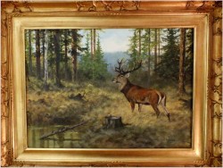 MALARSTWO AUKCYJNE! JELEŃ NA RYKOWISKU - ORYG. GEORG MAJEWICZ (1897-1965)