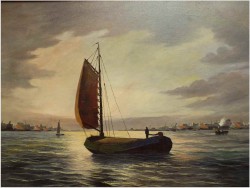 ŁODZIE NA MORZU ~ Ernst Hugo LORENZ-MUROWANA (1872-1950) AŻUROWA RAMA / UNIKAT!