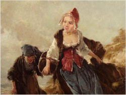 RARYTAS! HOLENDERSKIE KOBIETY NA WYDMACH MORSKICH - DICKMEIS GERHARD (Heinsberg 1918 – 1978 Jülich)