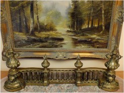 SECESYJNE WILKI DO KOMINKA, DEKORACJA KOMINKA - BRĄZ, FRANCJA XIXw.