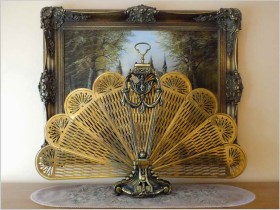 MOSIĘŻNY ROZKŁADANY PAW, OSŁONA DO KOMINKA W STYLU EMPIRE ~ FRANCJA Ipoł. XXw.