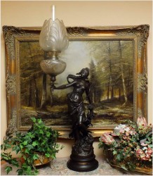 STARA DUŻA LAMPA NAFTOWA - AUGUSTE MOREAU  XIXw. / 86 CM.