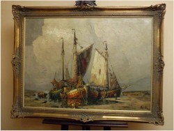 MALARSTWO AUKCYJNE ! KUTRY U BRZEGU - RUDOLF PRIEBE (1889 – 1964)