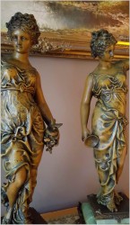 PARA FIGURALNYCH  LAMP NAFTOWYCH Z FRANCJI Z PODSTAWĄ ONYX XIXw. (wys: 94cm / waga: 25kg )