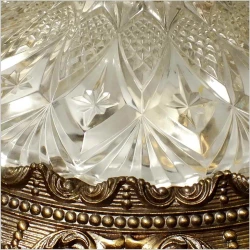 POLECAMY! WYJĄTKOWY PAŁACOWY DUŻY  MOSIĘŻNY PLAFON Z KRYSZTAŁOWYM SZKŁEM NA TRZY ŻARÓWKI 50 CM