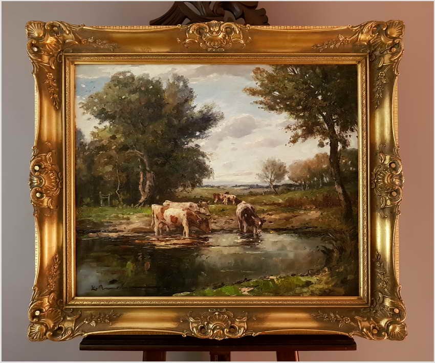 Nastrojowy Obraz! Krowy Przy Wodopoju - Karl Mohr (Düsseldorf 1922-2013)