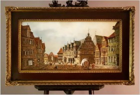 Wyjątkowe malarstwo! Widok na niemieckie przedmieście miasta, Celle - Klaus Rochel (*1936)