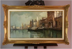 Panorama olejna! Widok na portowy Triest - Oryg Bamdini  (Italy XXw.)