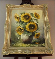 PAŁACOWY BUKIET KWIATÓW, SŁONECZNIKI W WAZONIE - (NIEMCY XXw.)