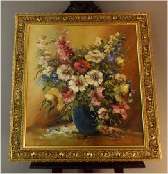 WYJĄTKOWE MALARSTWO W PAŁACOWEJ RAMIE!  KWIATY W WAZONIE - NIEMCY XXw.