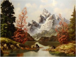 MALARSTWO NIEMIECKIE! PIĘKNY KRAJOBRAZ ALPEJSKI - sygn Warnoth XXw.