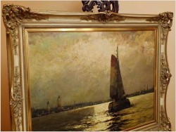 BOOT IM MONDSCHEIN, NOCTURNE ! org HELMUT KALUZA 1912-1984 HAMBURG