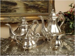 POLECAMY! DUŻA PAŁACOWA ZASTAWA POSREBRZANA - KAWA,HERBATA XIX.w