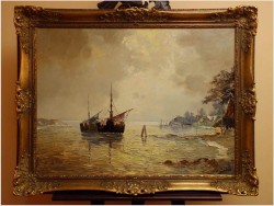 UNIKATOWY TEMAT! ŁODZIE ŻAGLOWE W ZATOCE -  Carol SPREE ur.1907r